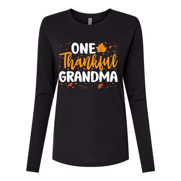 One Thankful Grandma Matching Family Fall Thanksgiving Gift Womens Cotton Relaxed Long Sleeve T-Shirt