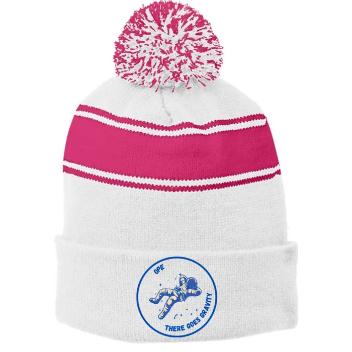 Ope There Goes Gravity Stripe Pom Pom Beanie