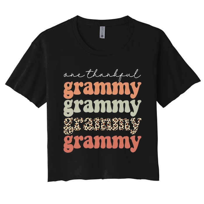 One Thankful Grammy Autumn Tree Fall Leaves Thanksgiving Women's Crop Top Tee