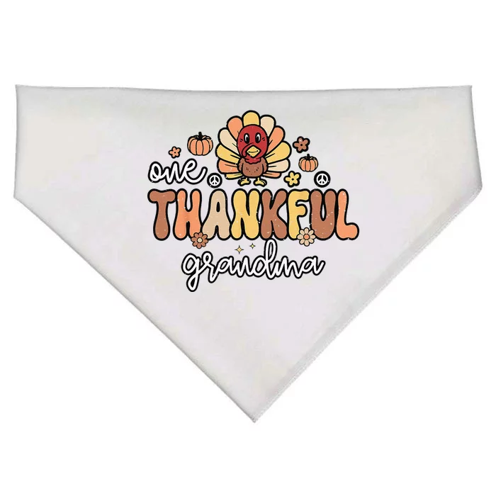 One Thankful Grandma Funny Groovy Retro Thanksgiving Grandma USA-Made Doggie Bandana