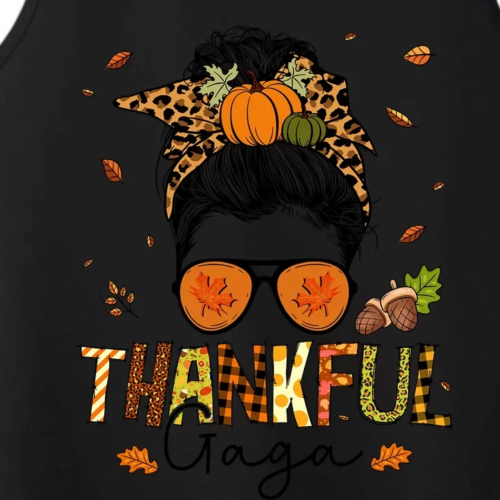 One Thankful Gaga Leopard Messy Bun Thanksgiving Family Meaningful Gift Performance Tank