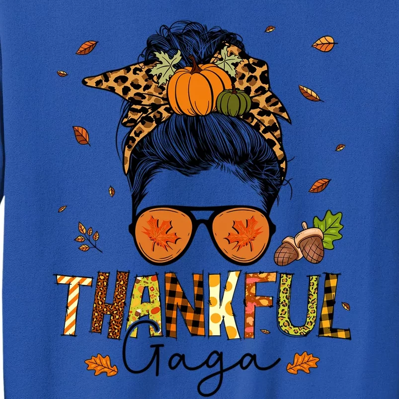 One Thankful Gaga Leopard Messy Bun Thanksgiving Family Meaningful Gift Sweatshirt