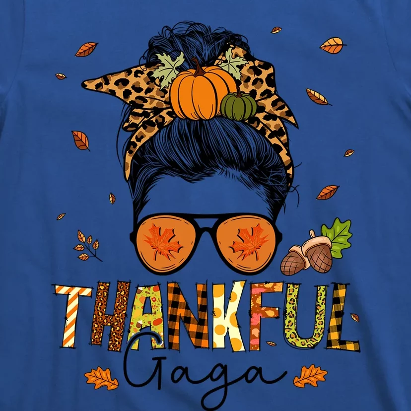 One Thankful Gaga Leopard Messy Bun Thanksgiving Family Meaningful Gift T-Shirt