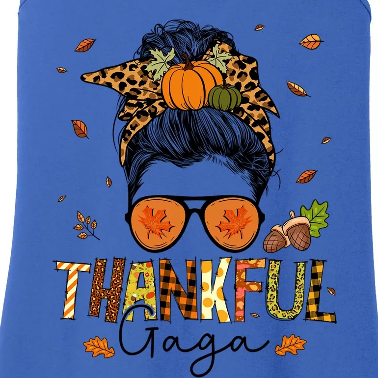 One Thankful Gaga Leopard Messy Bun Thanksgiving Family Meaningful Gift Ladies Essential Tank