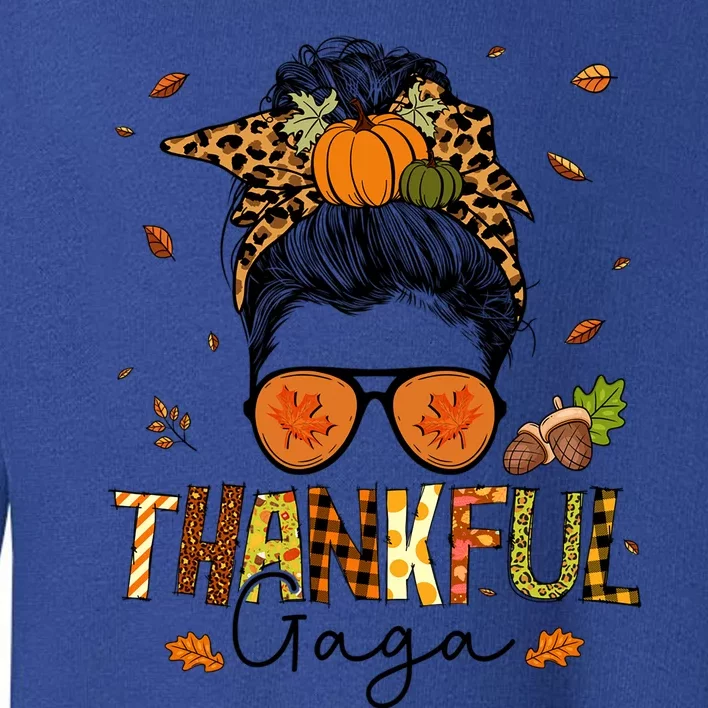 One Thankful Gaga Leopard Messy Bun Thanksgiving Family Meaningful Gift Toddler Sweatshirt