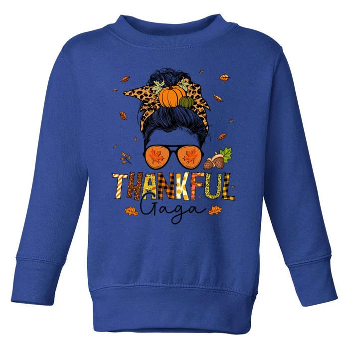 One Thankful Gaga Leopard Messy Bun Thanksgiving Family Meaningful Gift Toddler Sweatshirt