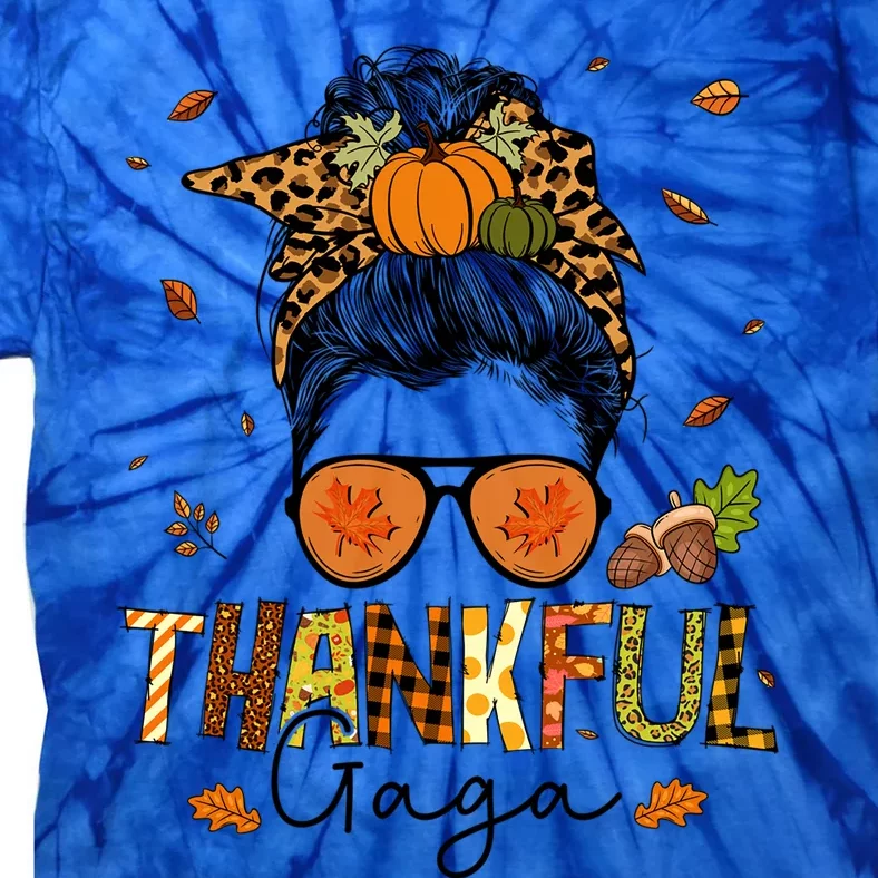 One Thankful Gaga Leopard Messy Bun Thanksgiving Family Meaningful Gift Tie-Dye T-Shirt