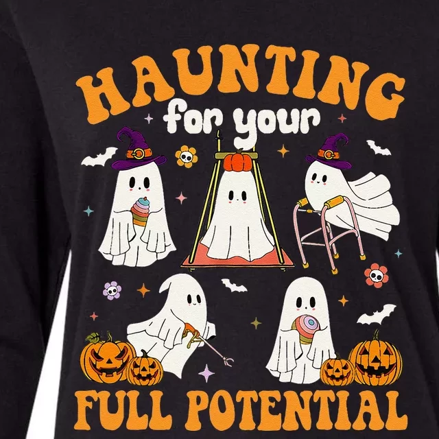 Occupational Therapy Haunting Your Full Potential Halloween Womens Cotton Relaxed Long Sleeve T-Shirt