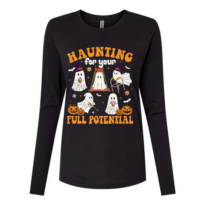 Occupational Therapy Haunting Your Full Potential Halloween Womens Cotton Relaxed Long Sleeve T-Shirt