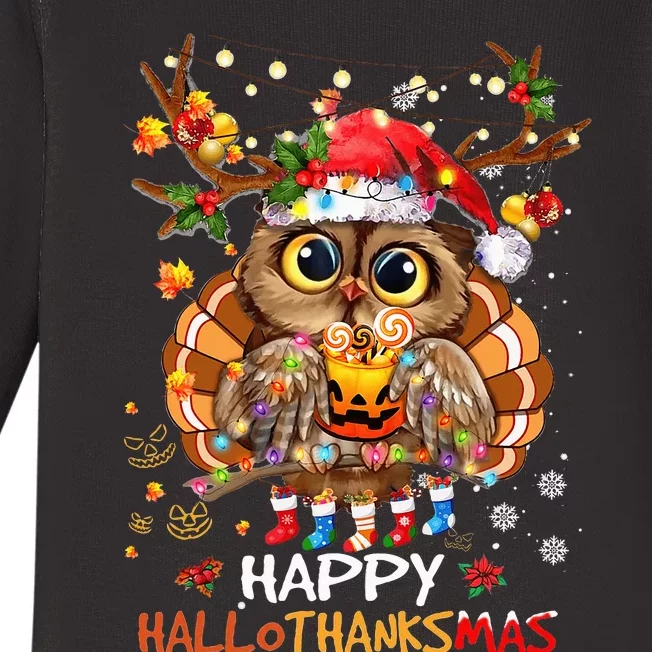 Owl Thankgiving Halloween Christmas Happy Hallothanksmas Baby Long Sleeve Bodysuit