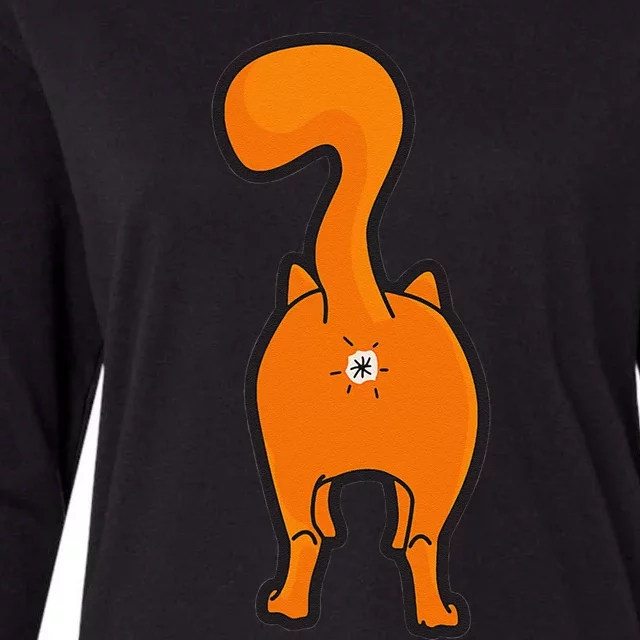 Orange Tabby Happy Kitty Cat Butt Funny Womens Cotton Relaxed Long Sleeve T-Shirt