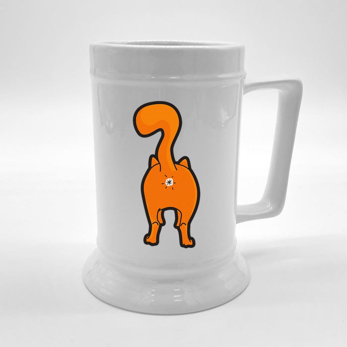 Orange Tabby Happy Kitty Cat Butt Funny Front & Back Beer Stein