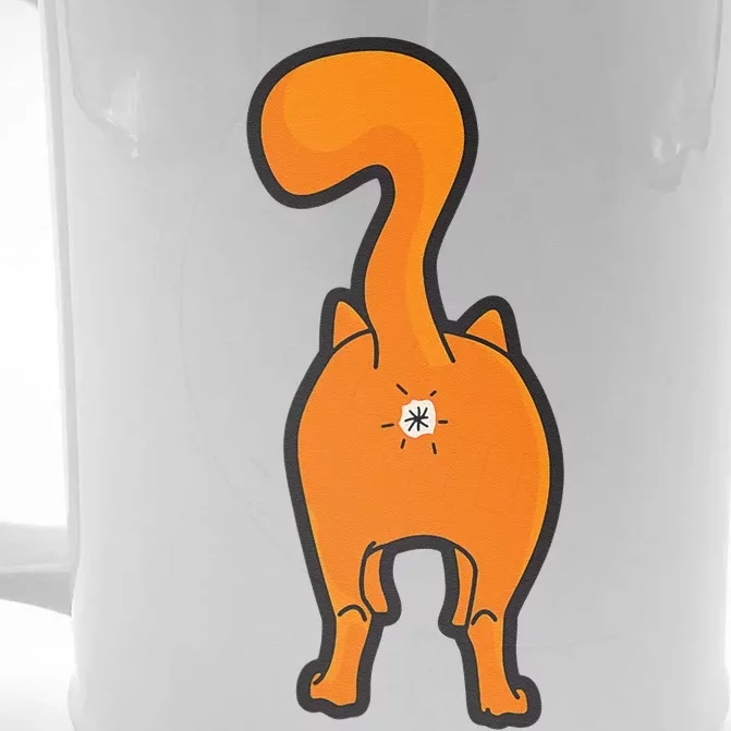 Orange Tabby Happy Kitty Cat Butt Funny Front & Back Beer Stein