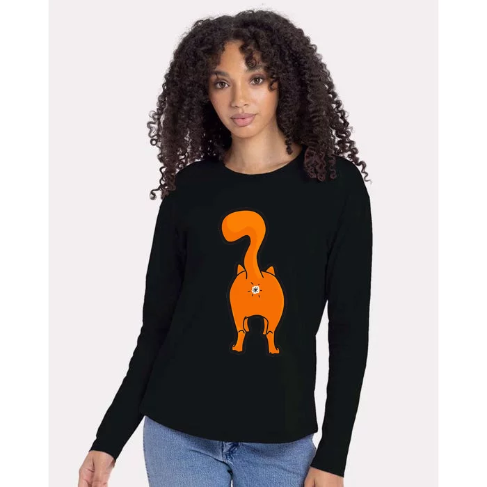 Orange Tabby Happy Kitty Cat Butt Funny Womens Cotton Relaxed Long Sleeve T-Shirt