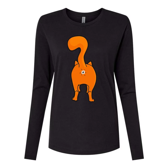 Orange Tabby Happy Kitty Cat Butt Funny Womens Cotton Relaxed Long Sleeve T-Shirt