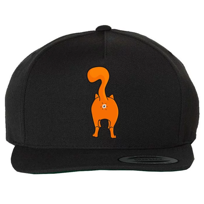 Orange Tabby Happy Kitty Cat Butt Funny Wool Snapback Cap