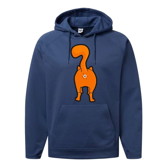 Orange Tabby Happy Kitty Cat Butt Funny Performance Fleece Hoodie