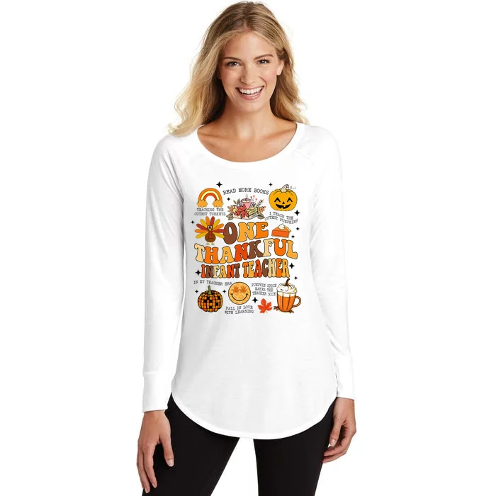 One Thankful Infant Teacher Thanksgiving Retro Groovy Fall Women's Perfect Tri Tunic Long Sleeve Shirt