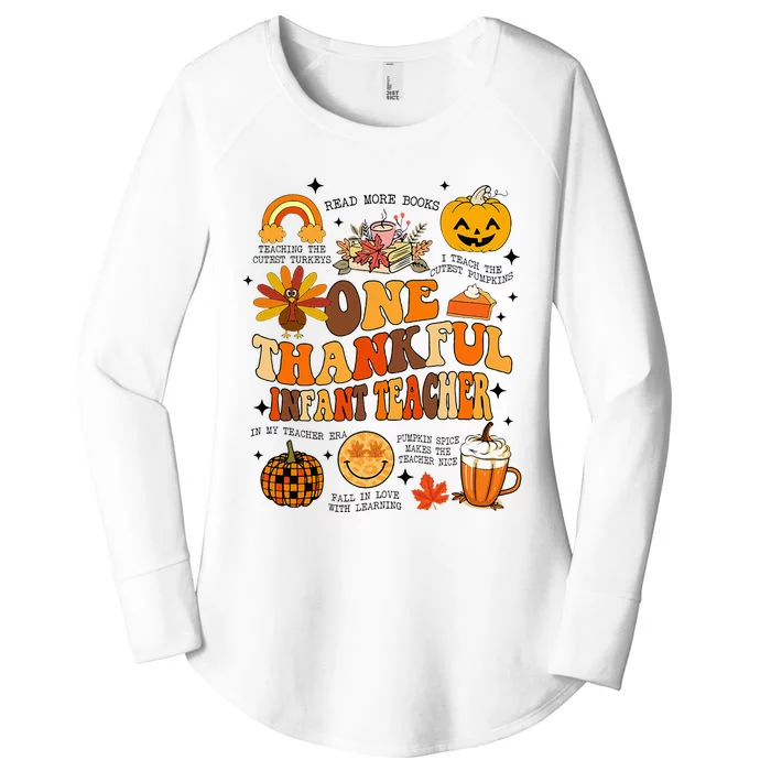 One Thankful Infant Teacher Thanksgiving Retro Groovy Fall Women's Perfect Tri Tunic Long Sleeve Shirt