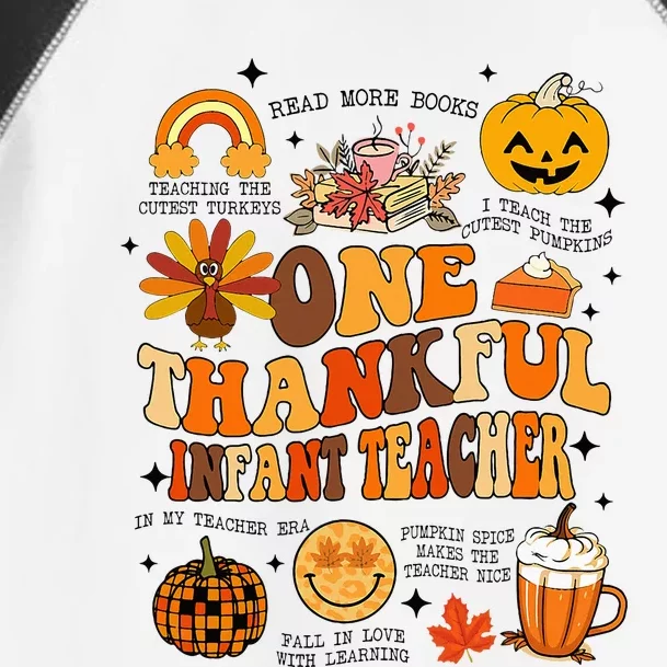 One Thankful Infant Teacher Thanksgiving Retro Groovy Fall Toddler Fine Jersey T-Shirt