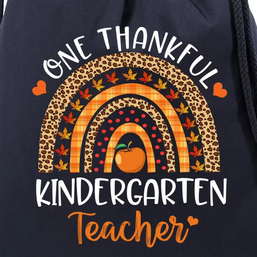 One Thankful Kindergarten Teacher Thanksgiving Rainbow Funny Gift Drawstring Bag