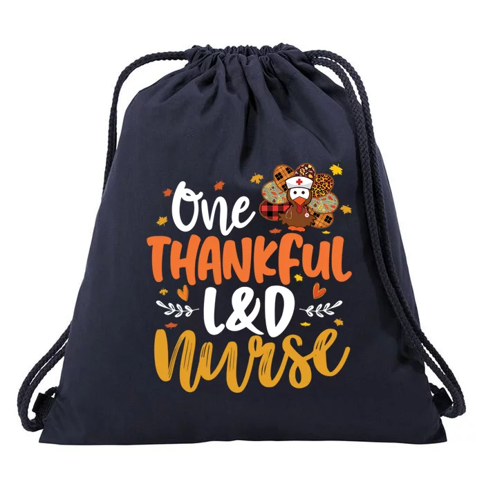 One Thankful L And D Nurse Turkey Leopard Plaid Thanksgiving Gift Drawstring Bag