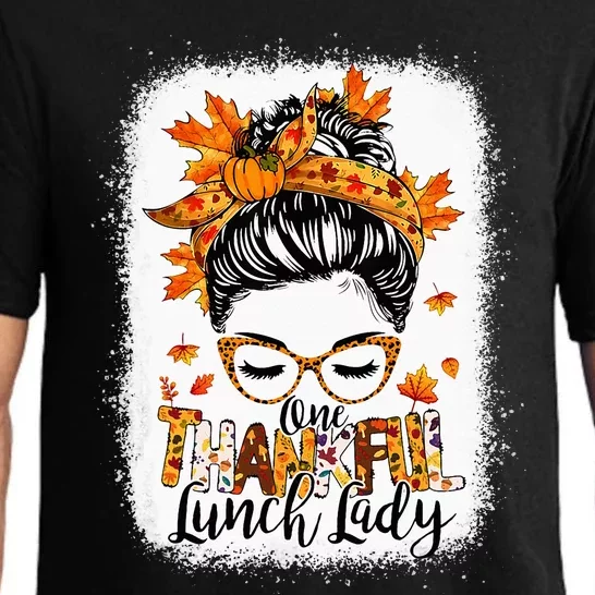 One Thankful Lunch Lady Messy Bun Thanksgiving Lunch Lady Pajama Set