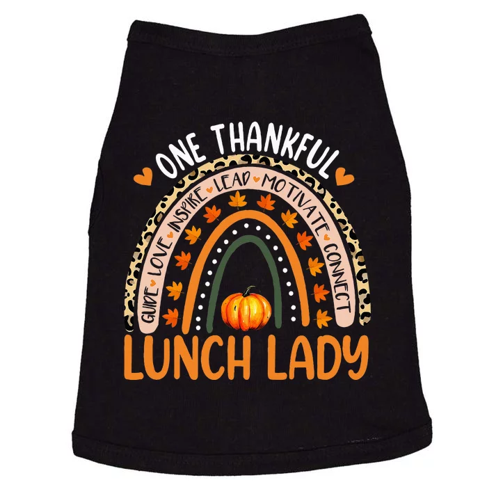 One Thankful Lunch Lady Rainbow Leopard Pumpkin Thanksgiving Doggie Tank