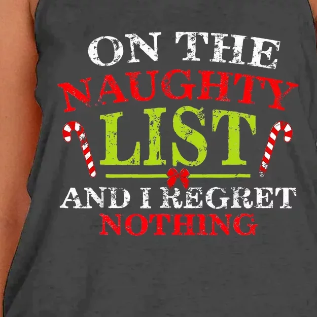 On The List Of Naughty And I Regret Nothing Christmas Women's Knotted Racerback Tank