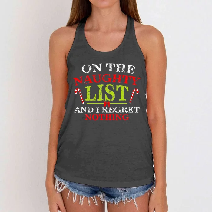 On The List Of Naughty And I Regret Nothing Christmas Women's Knotted Racerback Tank