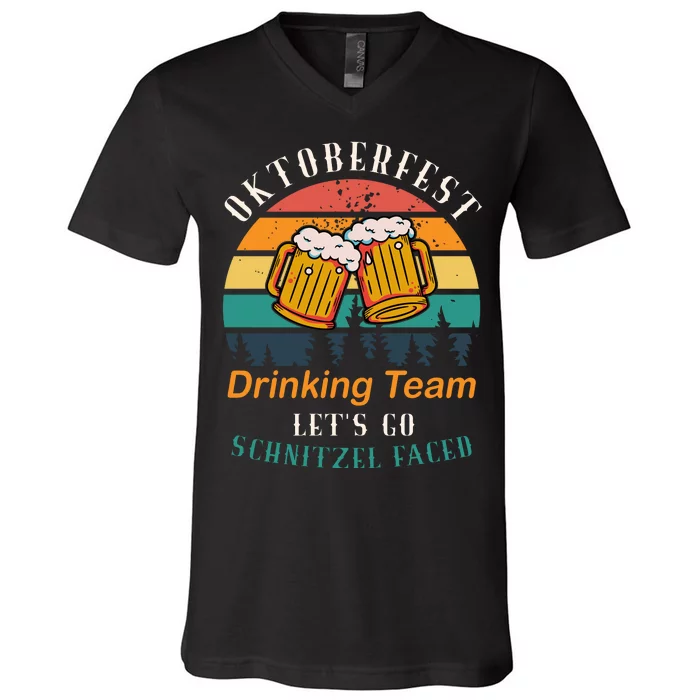 Oktoberfest Team Lets Get Schnitzel Faced V-Neck T-Shirt