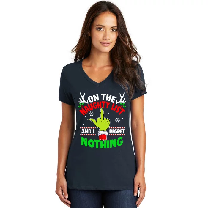 On The List Of Naughty And I Regret Nothing Christmas Women's V-Neck T-Shirt