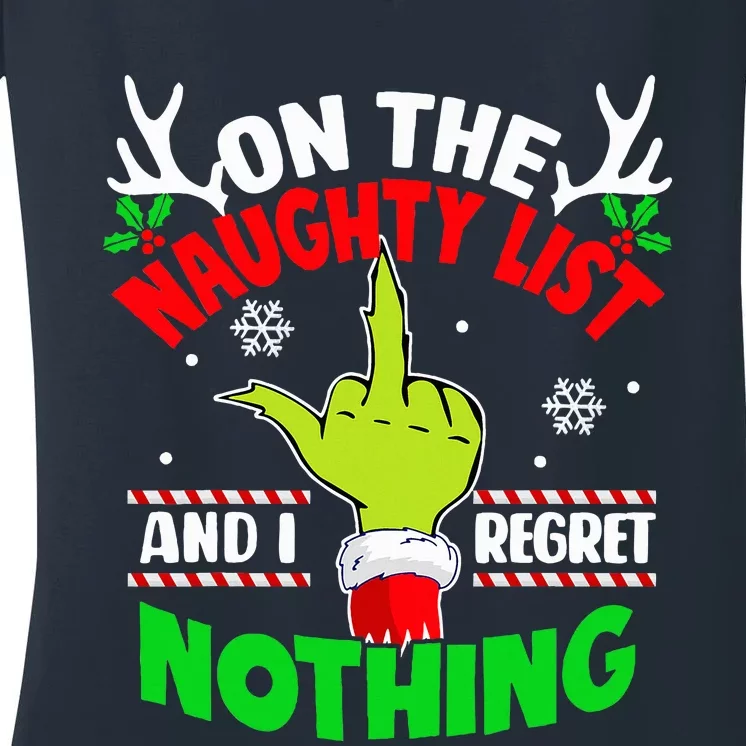 On The List Of Naughty And I Regret Nothing Christmas Women's V-Neck T-Shirt