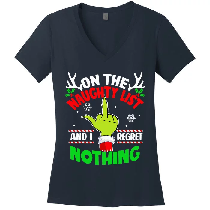 On The List Of Naughty And I Regret Nothing Christmas Women's V-Neck T-Shirt