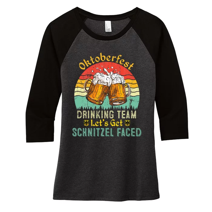 Oktoberfest Team Lets Get Schnitzel Faced German Women's Tri-Blend 3/4-Sleeve Raglan Shirt