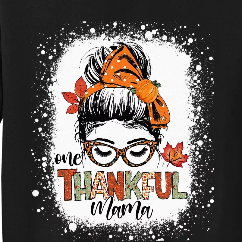 One Thankful Mama Messy Bun Mom Fall Autumn Thanksgiving Sweatshirt