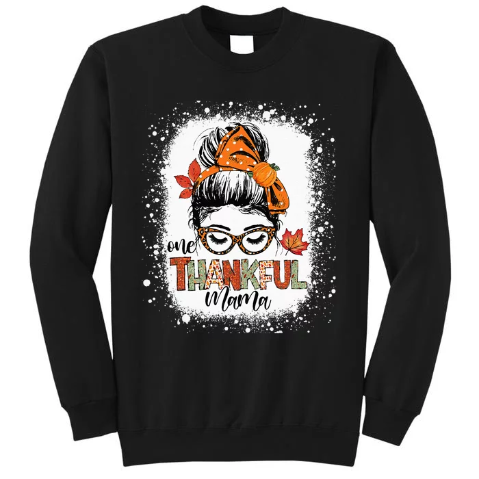 One Thankful Mama Messy Bun Mom Fall Autumn Thanksgiving Sweatshirt