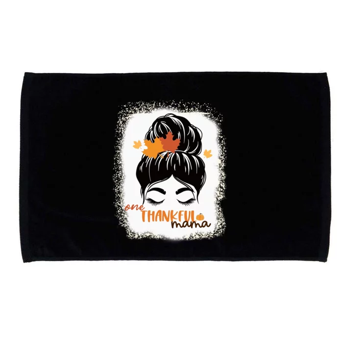 One Thankful Mama Bleached Messy Bun Fall Cute Thanksgiving Gift Microfiber Hand Towel