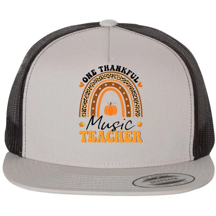 One Thankful Music Teacher Thanksgiving Rainbow Leopard Fall Flat Bill Trucker Hat