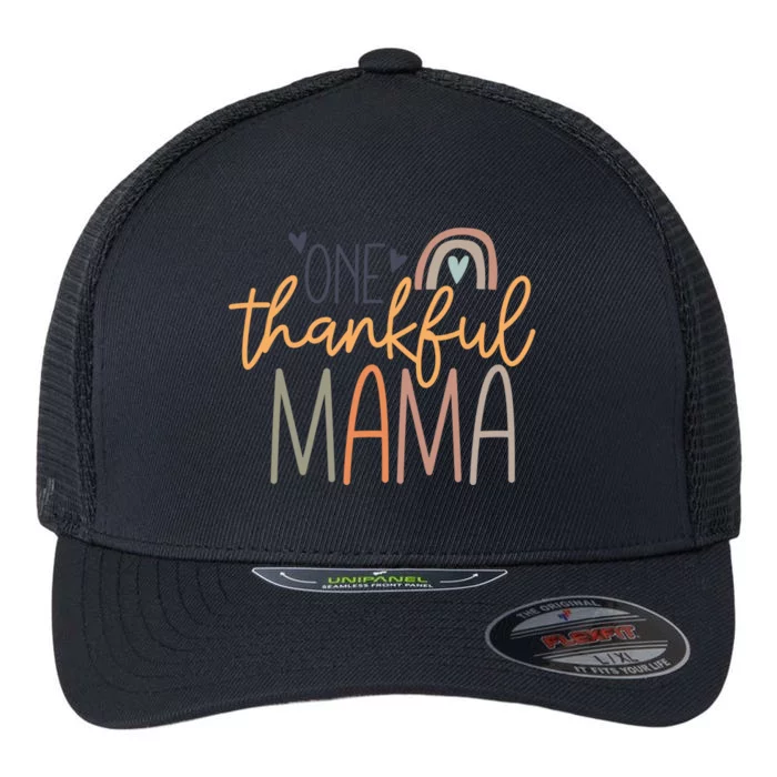 One Thankful Mama Vintage Rainbow Mama Life Thanksgiving Gift Flexfit Unipanel Trucker Cap