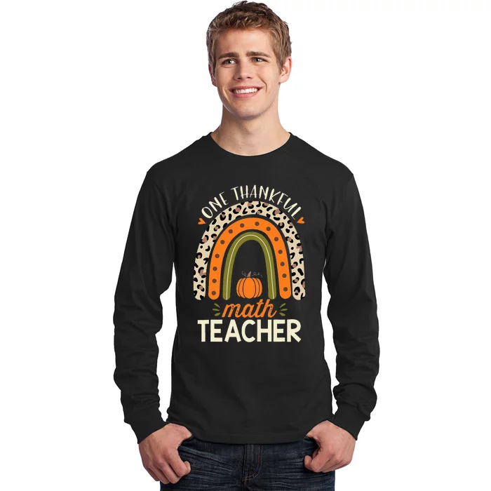 One Thankful Math Teacher Thanksgiving Leopard Rainbow Long Sleeve Shirt