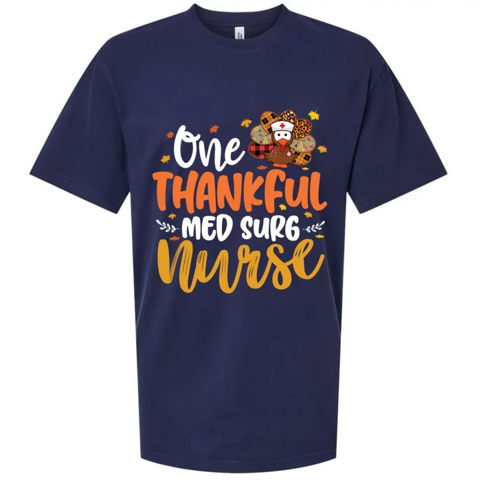 One Thankful Med Surg Nurse Turkey Leopard Thanksgiving Great Gift Sueded Cloud Jersey T-Shirt