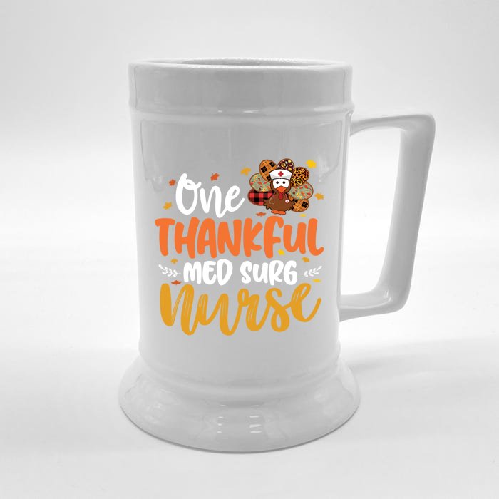 One Thankful Med Surg Nurse Turkey Leopard Thanksgiving Great Gift Front & Back Beer Stein