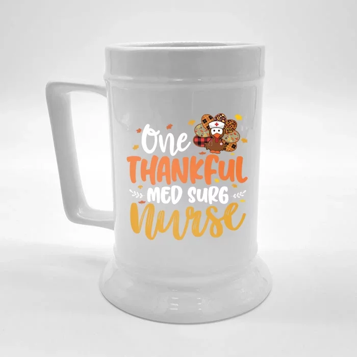 One Thankful Med Surg Nurse Turkey Leopard Thanksgiving Great Gift Front & Back Beer Stein