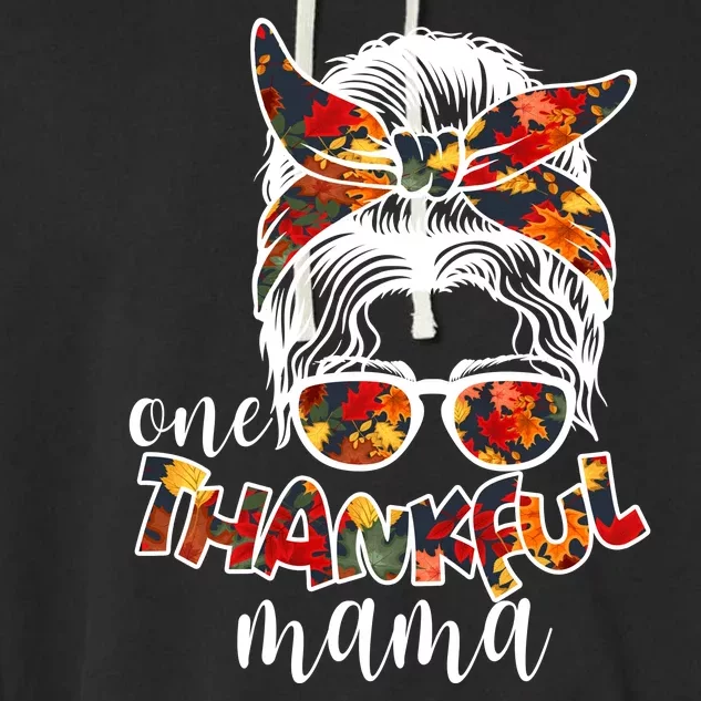 One Thankful Mama Fall Hair Bun Garment-Dyed Fleece Hoodie