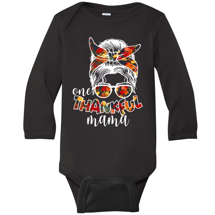 One Thankful Mama Fall Hair Bun Baby Long Sleeve Bodysuit