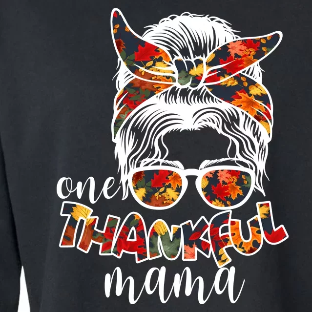 One Thankful Mama Fall Hair Bun Cropped Pullover Crew