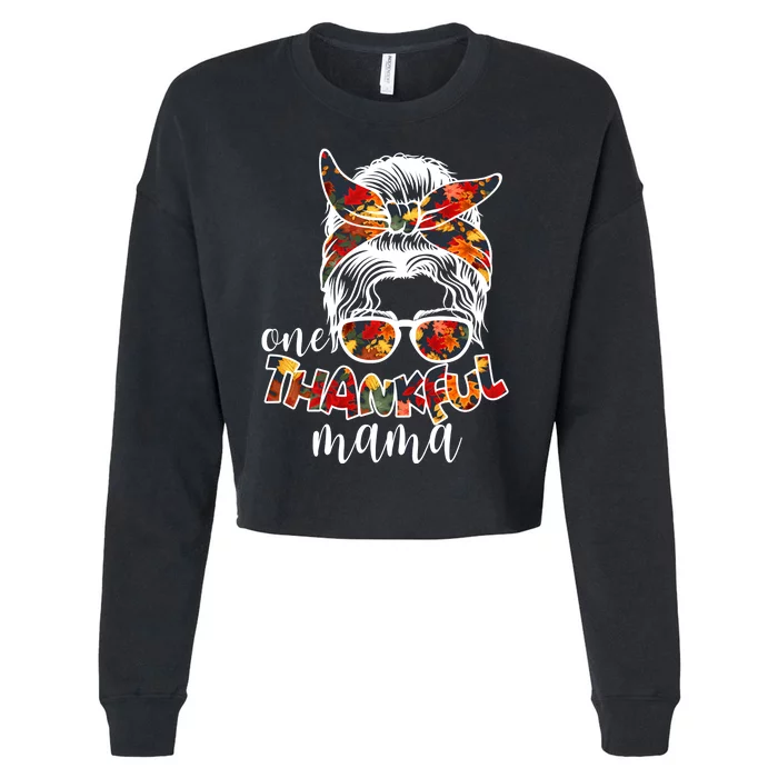 One Thankful Mama Fall Hair Bun Cropped Pullover Crew