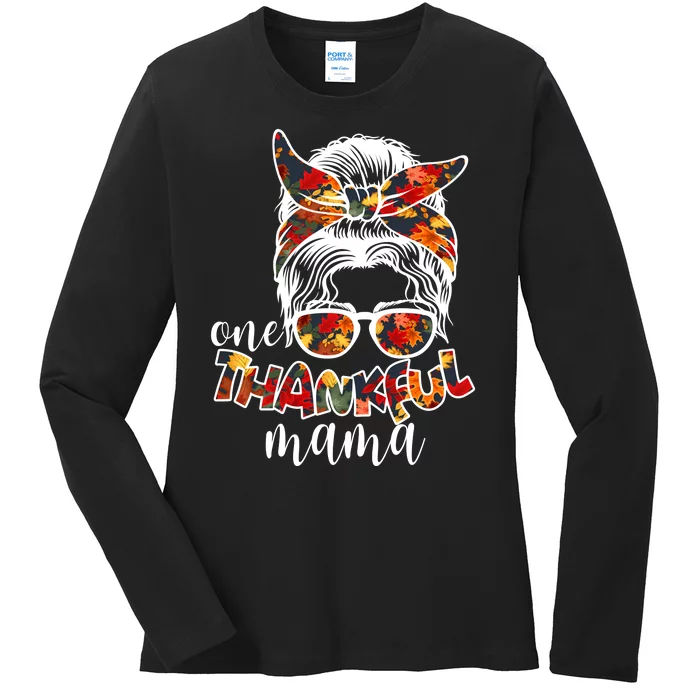 One Thankful Mama Fall Hair Bun Ladies Long Sleeve Shirt