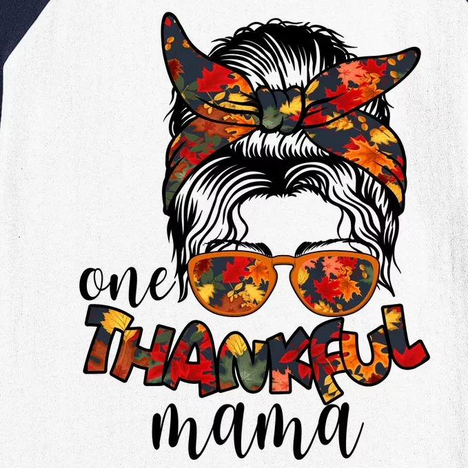 One Thankful Mama Fall Hair Bun Baseball Sleeve Shirt